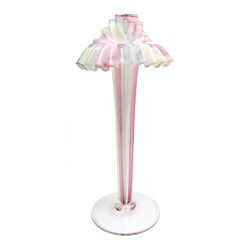 Late 19th century vaseline and cranberry candy stripe glass Jack-in-the-pulpit vase, H30cm