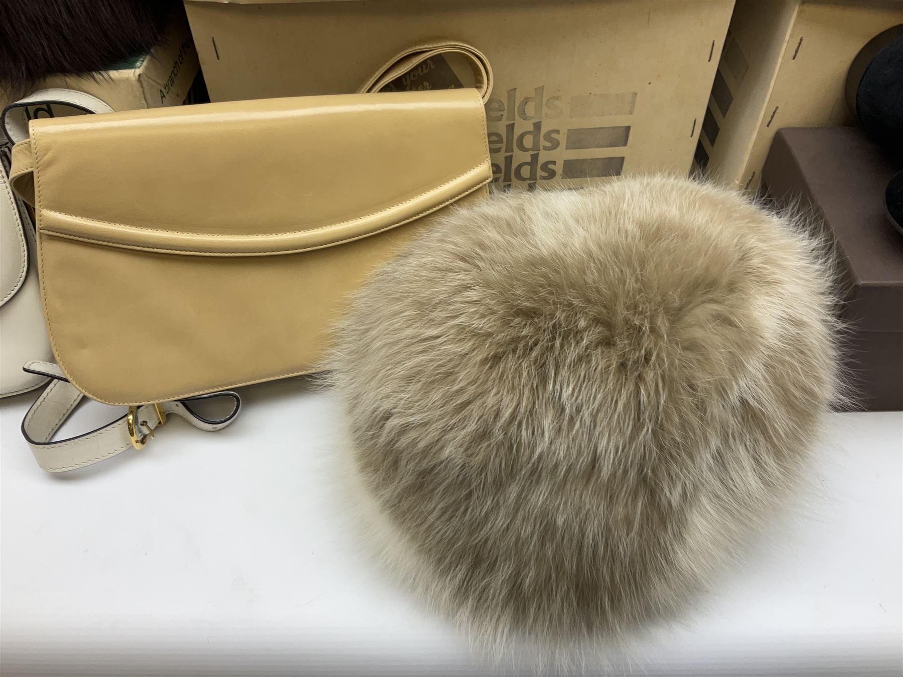 Ladies Assorted Formal and Occasion Hats, including Philip Somerville hat, Harrods fur hat, Philip Somerville boater hat etc, together with a boxed pair of Church's shoes