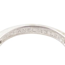 Chanel 18ct white gold pearl and diamond crossover ring, single cultured grey pearl, with pave set round brilliant cut diamond shoulders, hallmarked