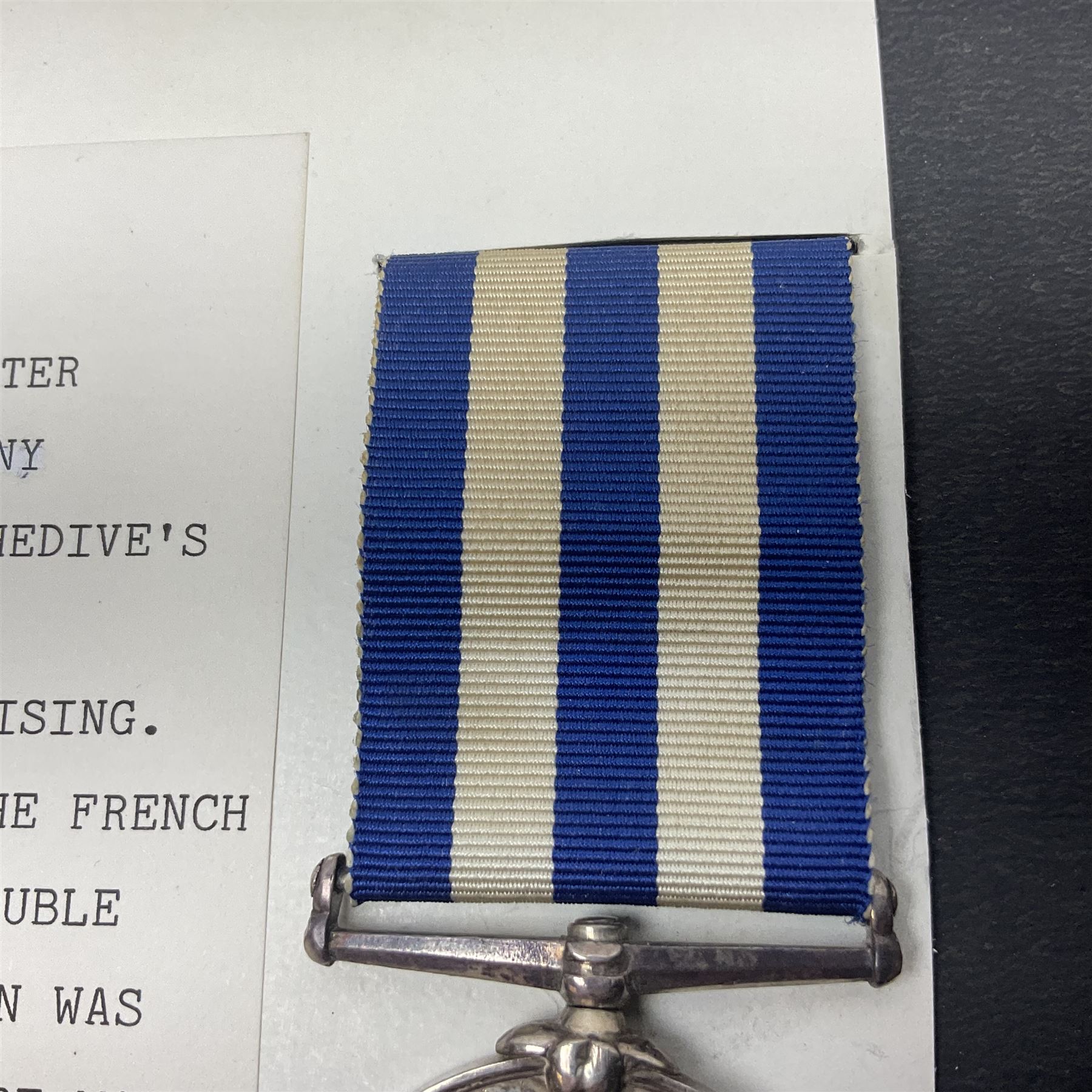 Victoria Egypt Medal 1882-89 awarded to 37 Pte. B. Massey 1/Yorkshire Regiment; with ribbon