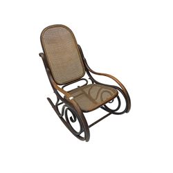Early 20th century Michael Thonet design bentwood rocking chair, with cane seat and back