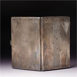 Engine turned silver cigarette case 13cm x 8cm Birmingham 1932 Maker John Rose