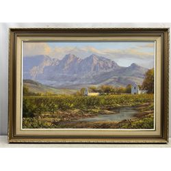 James Yates (South African 20th Century): Landscape with Mountains, oil on canvas signed 60cm x 90cm