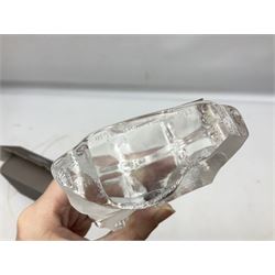 Mats Jonasson of Sweden glass Otter paperweight, Capredoni by Dartington Crystal Crysanthemum paperweight, boxed British Fossils agate geode, silver plated wine bottle coaster and Aynsley vase, etc, all boxed