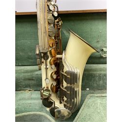 1950s Grafton injection moulded cream acrylic plastic alto saxophone designed by the Italian Hector Somorisen and distributed by John E. Dallas & Sons London, serial no.10776 L66cm, in original fitted carrying case