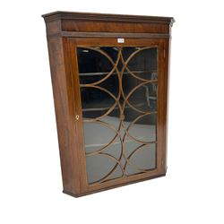 Georgian mahogany wall hanging corner cabinet, enclosed by single door with curved interlacing astragal glazing 