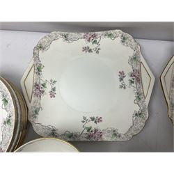 Shelley Bramble Rose pattern tea service, comprising milk jug, open sucrier, ten cups and twelve saucers, twelve dessert plates and two cake plates (38)