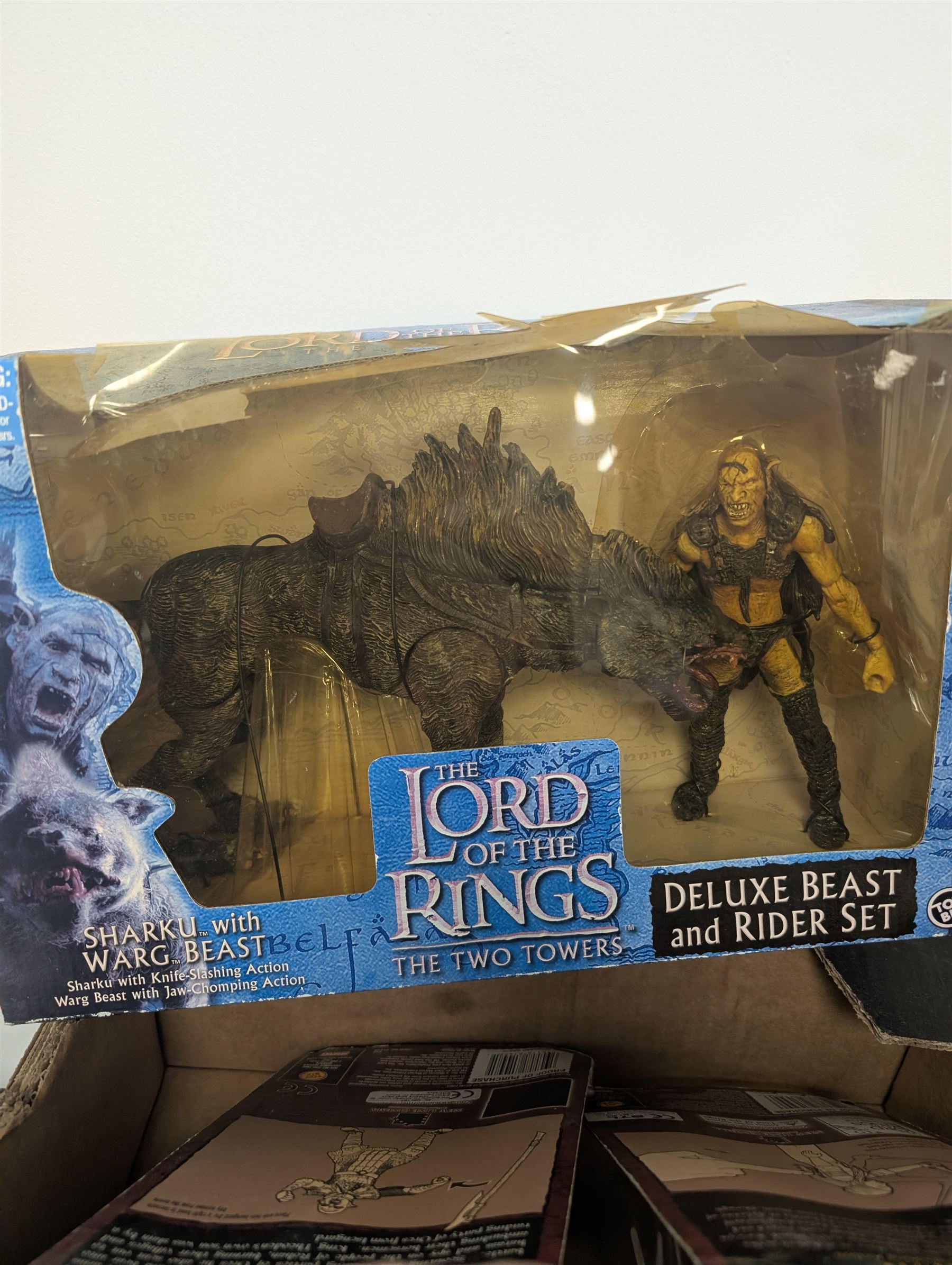Lord of the Rings action figures, including Toy Biz Gimli, Ring Wraith, Frodo, Treebeard, Deluxe Beast and Rider set, etc and Eaglemoss collectors models, some with magazines, in two boxes