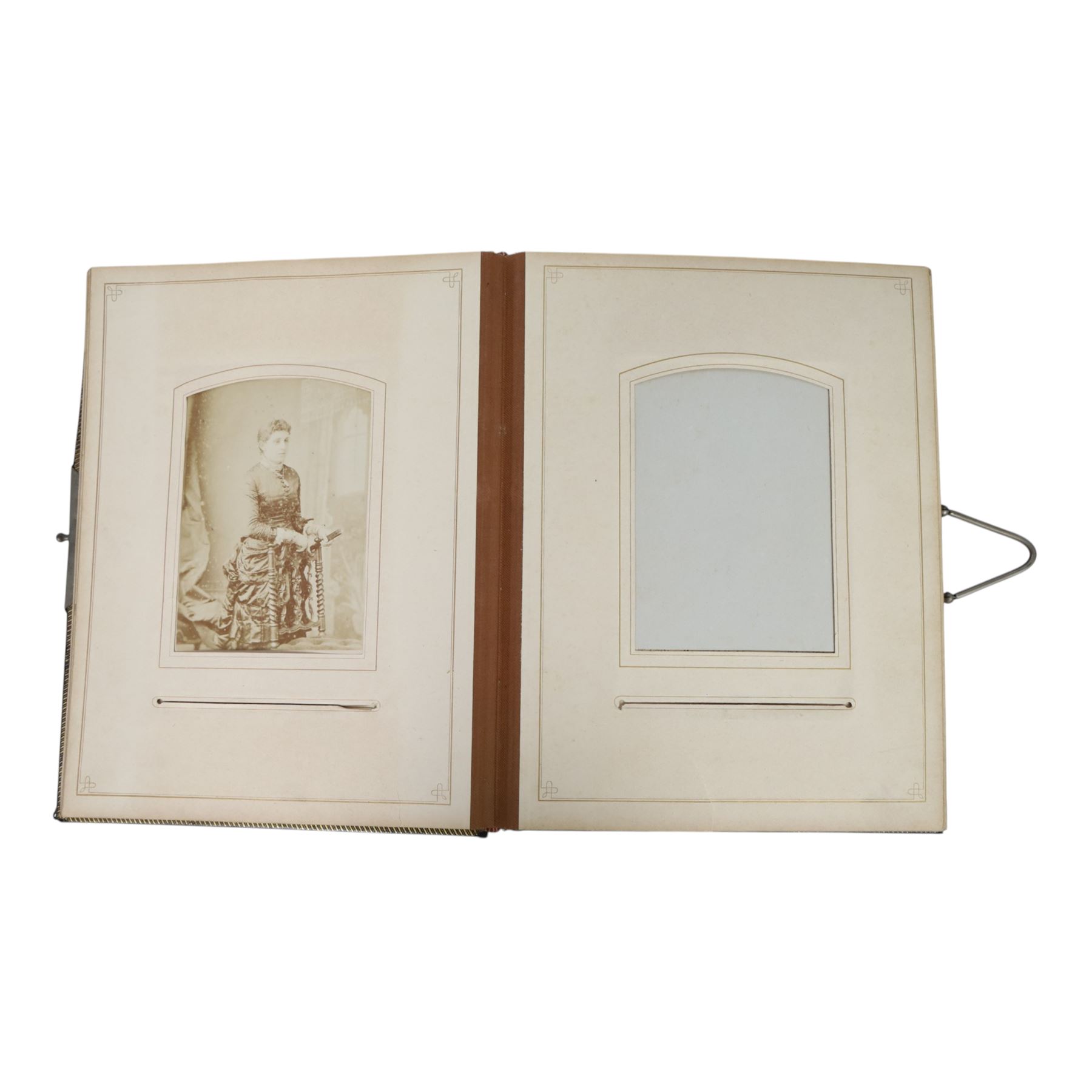 Two Victorian photograph albums, containing a collection of full and portrait Cartes de Visite, photographs and other ephemera