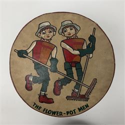 1950s/60s Palitoy 'Bill & Ben The Flower Pot Men' glove puppet; boxed; and 'The Flower Pot Men' vinyl drum shaped foot-stool/pouffe depicting Bill & Ben with sweeping brushes (2)