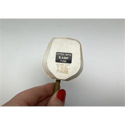 Pair Oriental table lamps decorated with birds in a tree with fruit, on a red ground with a gilded base together with cream lampshades H57cm, without lampshade. 