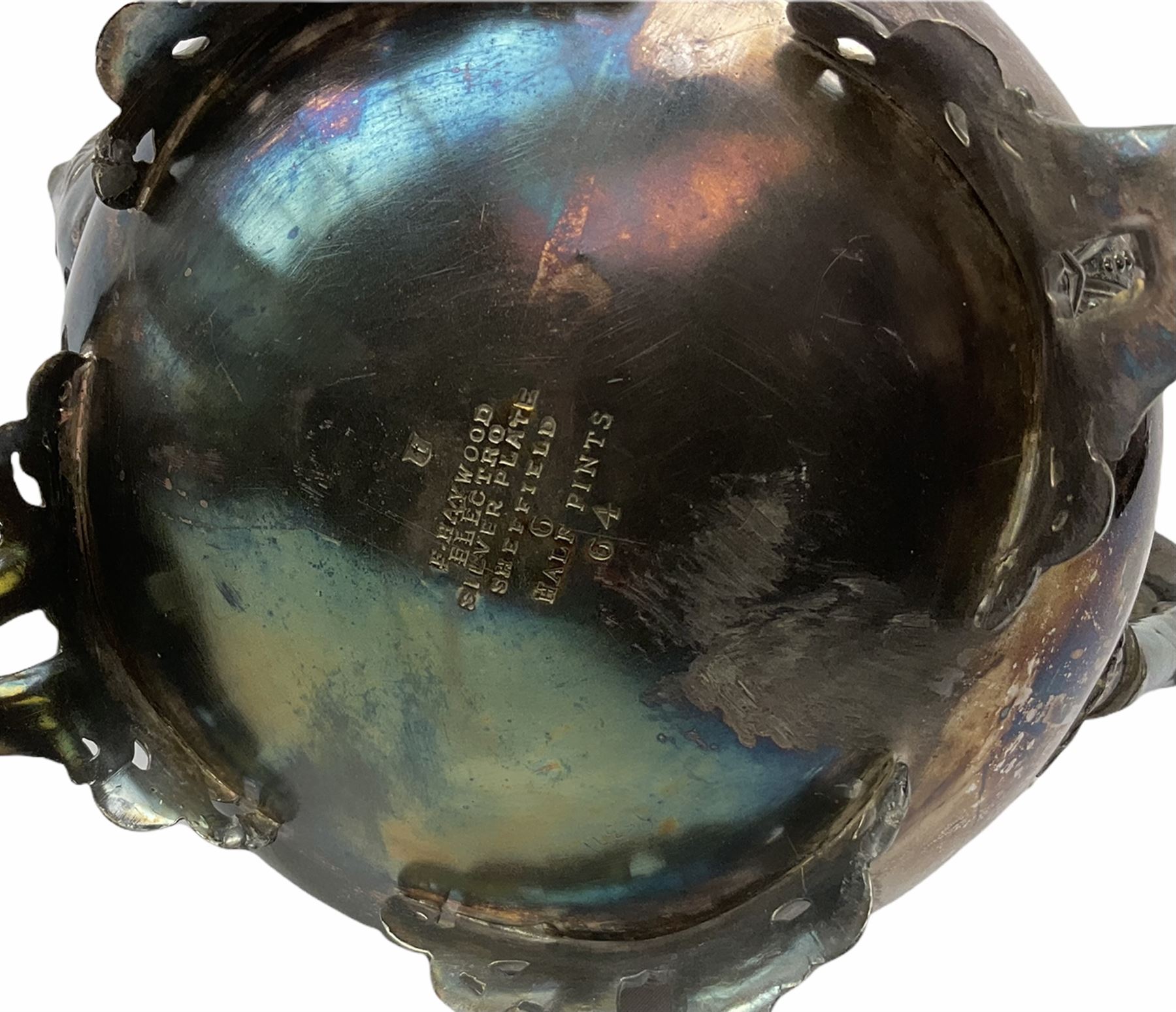 Two Georgian silver toddy ladles with baleen twist handles, (neither hallmarked), one with inset coin to bowl, together with a group of silver plate including cruet stand enclosing two glass bottles with stoppers, shaker and preserve pot with spoon, pair open salts with glass liners, etc. 