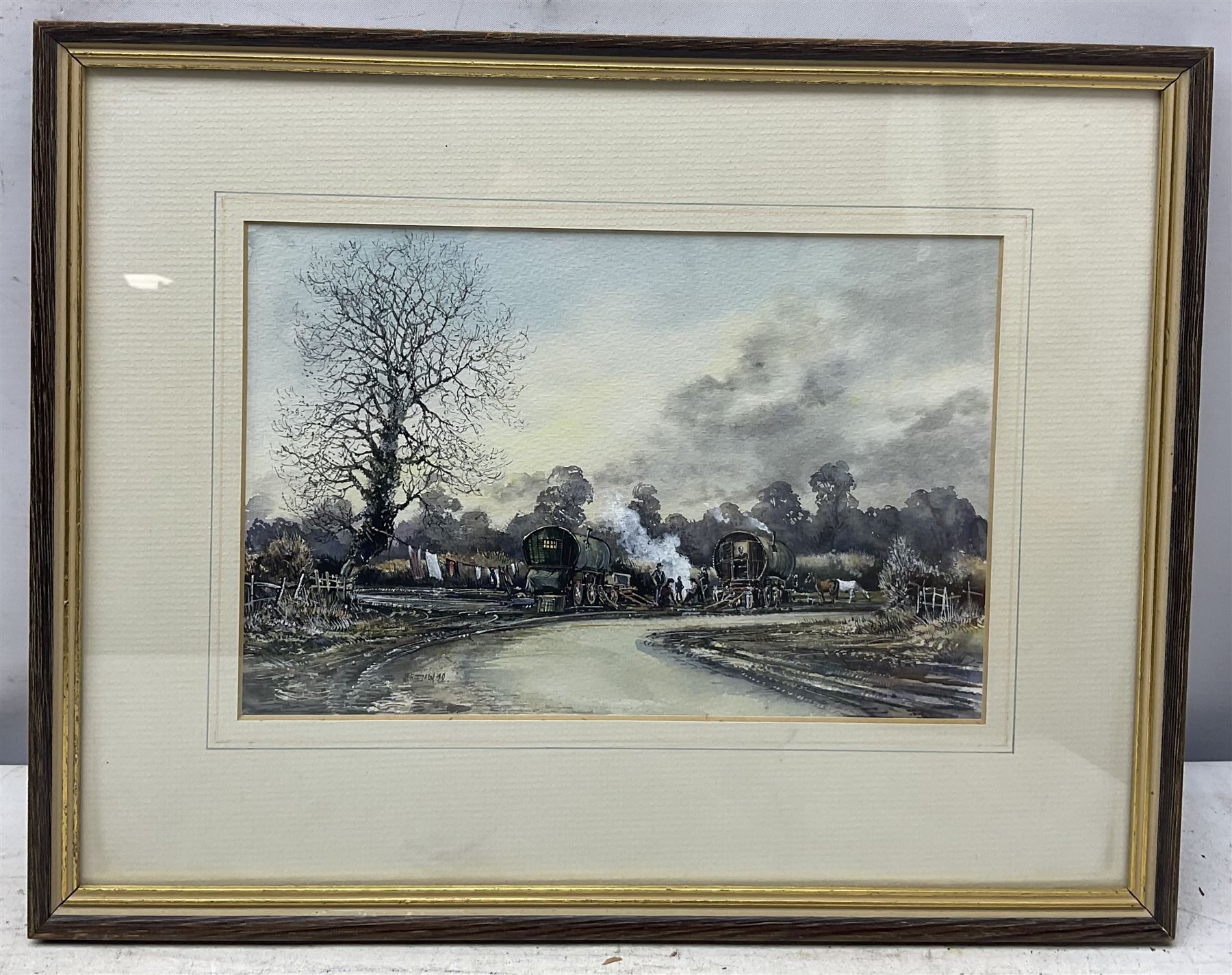 John Freeman (British 1942-): Travellers Camp with Horses, watercolour heightened with white signed and dated '79, 17cm x 26cm 