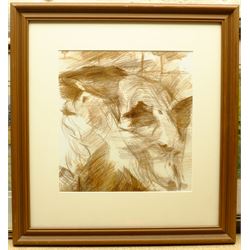 Tony Hunter (British ?-2015): 'WI Juniors', watercolour signed, titled verso 23cm x 34cm; Kate Helm (British Contemporary): 'Ruswarp Mill' Whitby, oil on board signed, titled verso 24cm x 25cm; Study of a Collie Dog, coloured crayon unsigned29cm x 28cm (3)