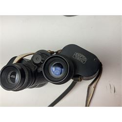 No2 folding autographic brownie, Exakta Varex IIb camera, brass three draw telescope, H.H. Son Ltd binoculars, Carl Zeiss Jena Jenoptem 7x50W binoculars etc