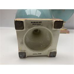 Pair rubian art pottery jugs and pair painted Doulton plates, jugs H42cm