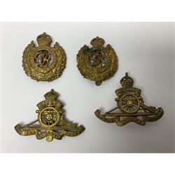 Twelve cap badges including Royal Artillery, 3rd RGA Middlesex Volunteers, Hon. Artillery Company, West Riding and Waraickshire Royal Horse Artillery, Royal Engineers and Army Service Corps (12)