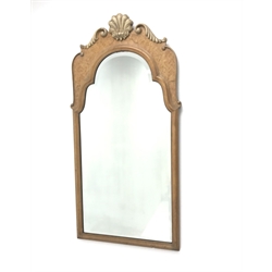  Queen Anne style walnut framed bevel edge wall mirror with shell pediment, W46cm, H91cm  