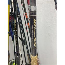 Large collection of part fishing rods and reels, maker's including Silstar, Dynabraid and Madfish, etc 