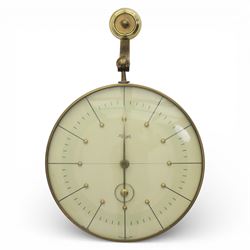 Heinrich Möller for Kienzle - art deco brass wall clock, circa 1930s, eight day movement, keyless wind, brass hanging bracket