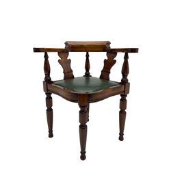 Captain Scott replica mahogany cabin chair, corner shaped with studded leather seat, with miniature prototype and paperwork