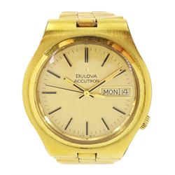 Bulova Accutron gentleman's gold-plated and stainless steel quartz wristwatch, Ref. 7083-5...