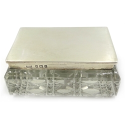  Edwardian cut glass stamp box/paperweight, double compartment with silver lid by Levi & Salaman Birmingham 1902  