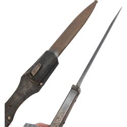 WWII German bayonet marked S/174, in scabbard, with leather frog, the frog marked H. Glemen Elberfeld 1938, together with another German bayonet and frog  