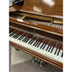 Steinway & Sons – Model B overstrung Drawing Room Grand Piano Serial No 70718 manufactured in Hamburg 1891, with 85 ivory and ebony keys (7 octaves) in a mahogany case with chrome fittings and pedals, Steinway “Fireplug” straight columnar and fluted legs with roller castors and conforming lyre, duplex stringing with agraffs, bass strings copper wound with a steel core, steel tuning pins, original Steinway action, hammers, keys, felts, and dampers, with una-corda, sostenuto and sustain pedals,
Overstrung iron frame detailing numerous Steinway patents, awards, and features. 

This item has been registered for sale under Section 10 of the APHA Ivory Act
