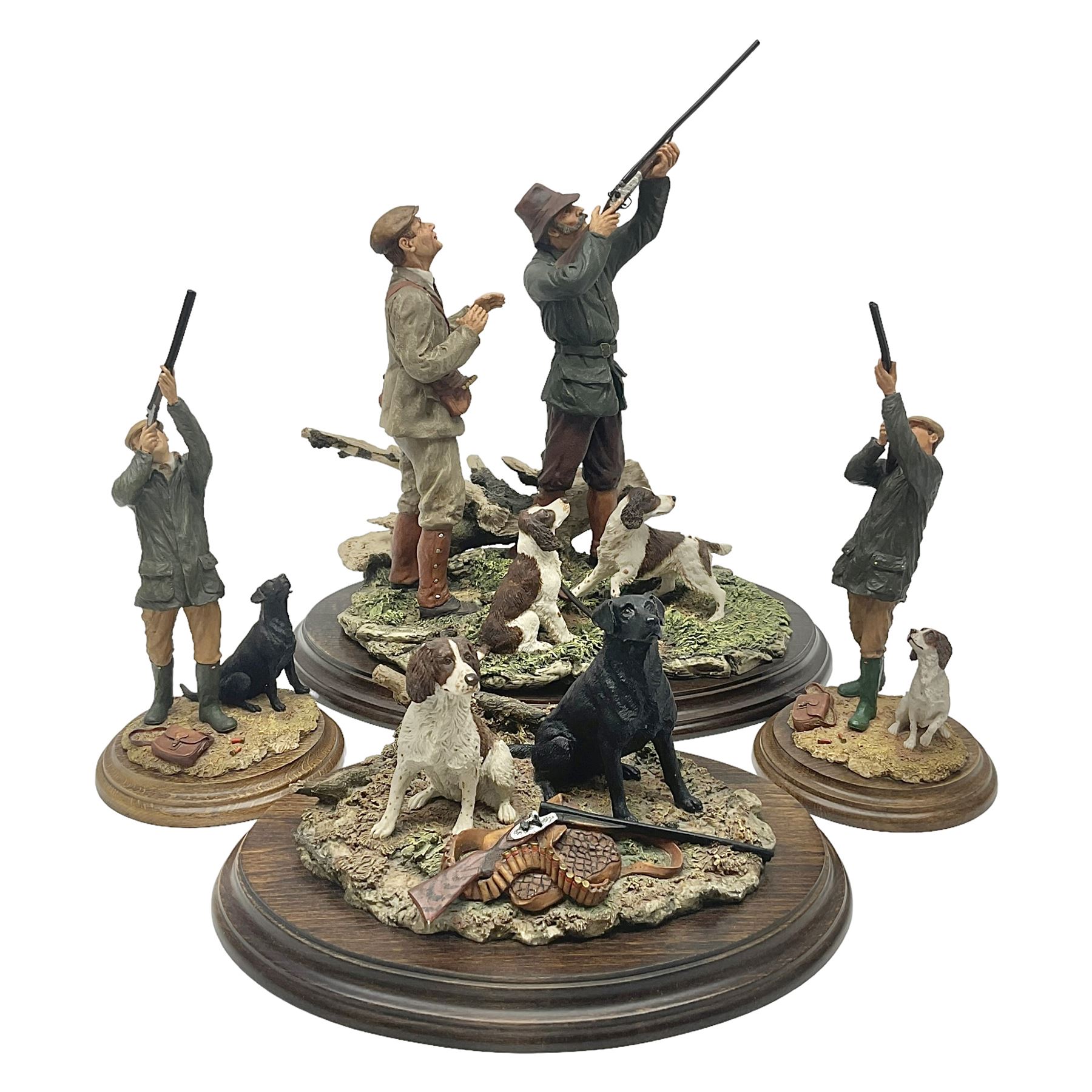 Four Country Artists figures, comprising Shooting figure group by K.Sherwin, Gun dog figure group, First Brace - Labrador and First Brace - Springer, largest H35cm 