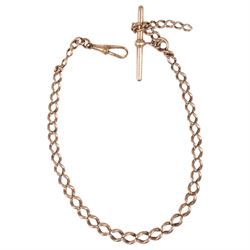 19th/ early 20th century 9ct rose gold Albert watch chain, with gilt lobster clasp