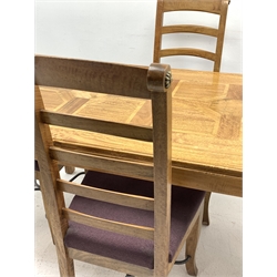 Mango wood and flagstone rectangular dining table (150cm x 90cm, H77cm) and set four high ladder back dining chairs