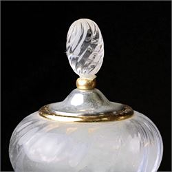  Glass vanity dish and pair of lidded vessels, retailed by Harrods, dish L17cm, H7cm