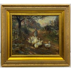 Frederic Stuart Richardson (Staithes Group 1855-1934): The Goose Girl, oil on canvas signed 29cm x 34cm