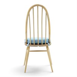 Ercol - set of four 'Quaker' dining chairs, with high hooped back, blue seat cushions with studded, tapered supports  