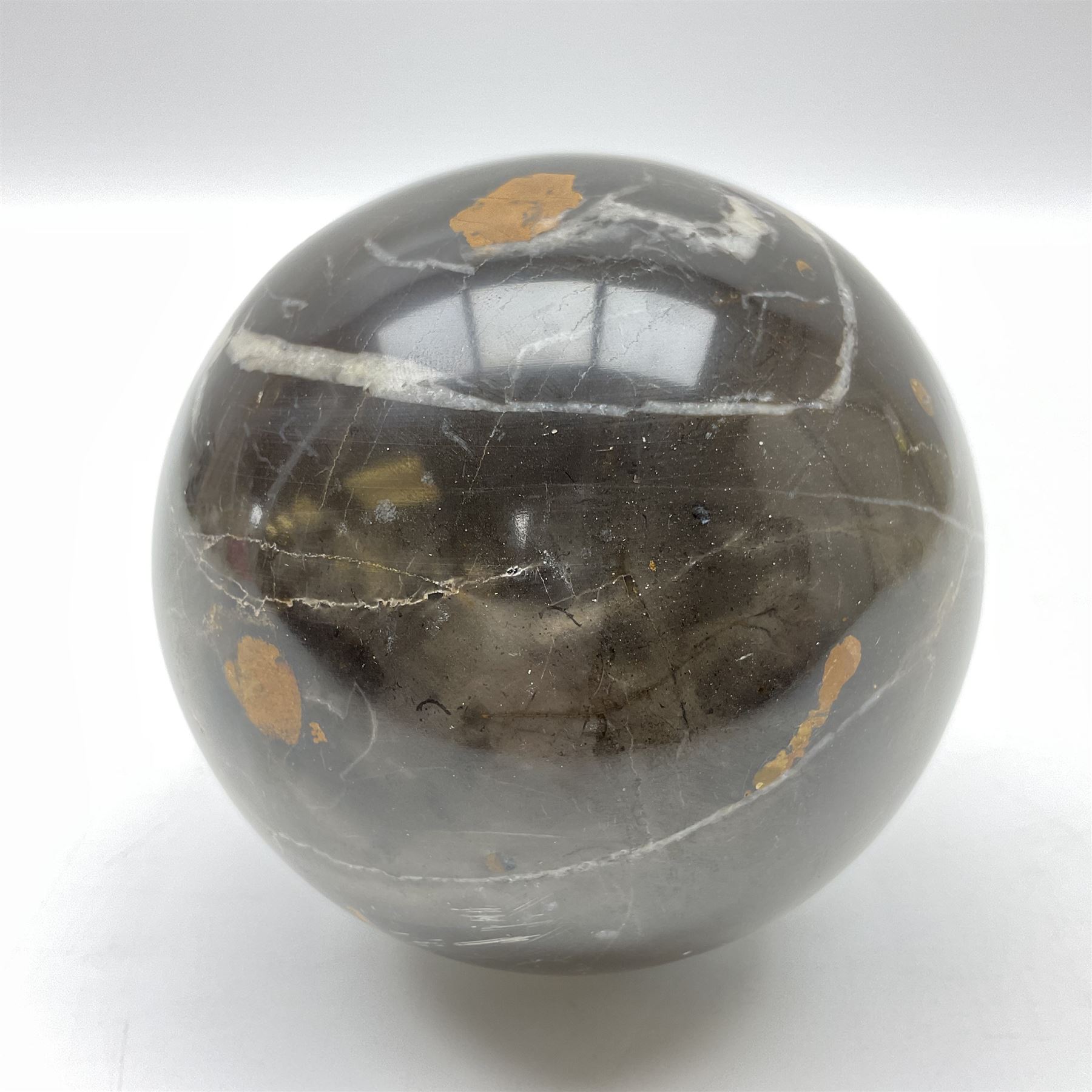 Brown mottled marble sphere,  with earthy undertones, D10cm