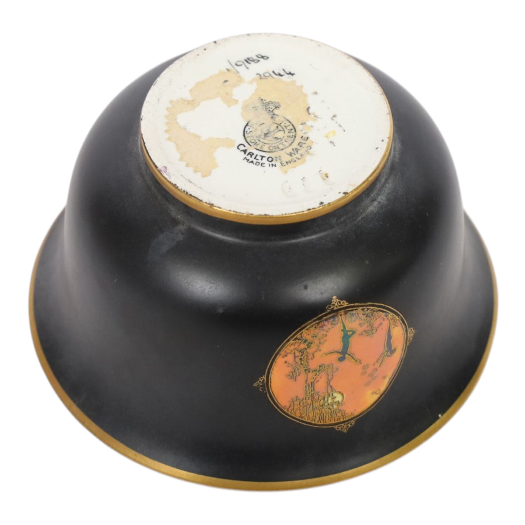 Art Deco Carlton Ware Moonlight Cameo bowl and plate, bowl H6cm, plate D12cm 