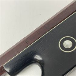 Nickel mounted pernambuco violin bow stamped R. Paesold L73.5cm