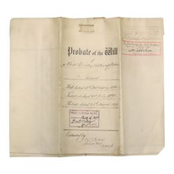 York interest - collection of 18th and 19th century vellum indentures, wills, probate documents and related papers concerning central York properties, streets and residents, including Micklegate, The Shambles, Bootham, Fishergate, Walmgate, Monkgate and Goodramgate, with probate of John Ealand, formerly of The Shambles, York, butcher, later of Swan Street, Nunnery Lane, probate of Roger Iddison of No.8 Portland Street, York, auctioneer, probate of Eliza Nottingham of Bootham Asylum, formerly of St Paul’s Square, together with documents relating to butchers, farmers, tradespeople and York families, many retaining original seals and stamps, in one box