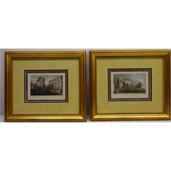  Six 19th century engravings hand coloured - 'Jerveaux Abbey' and 'Middleham Castle', after Gastineau, 'Masham' and 'Richmond', after N. Whittock, 'Raby Castle' and Warkworth Hermitage', after T. Allom 11.5cm x 16cm (6)  