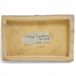 John Maltby (British 1936-2020): 'Three Figures and Archway', figural stoneware sculpture, signed titled and dated 2005 to base, impressed mark to front of base, W19cm H22cm
