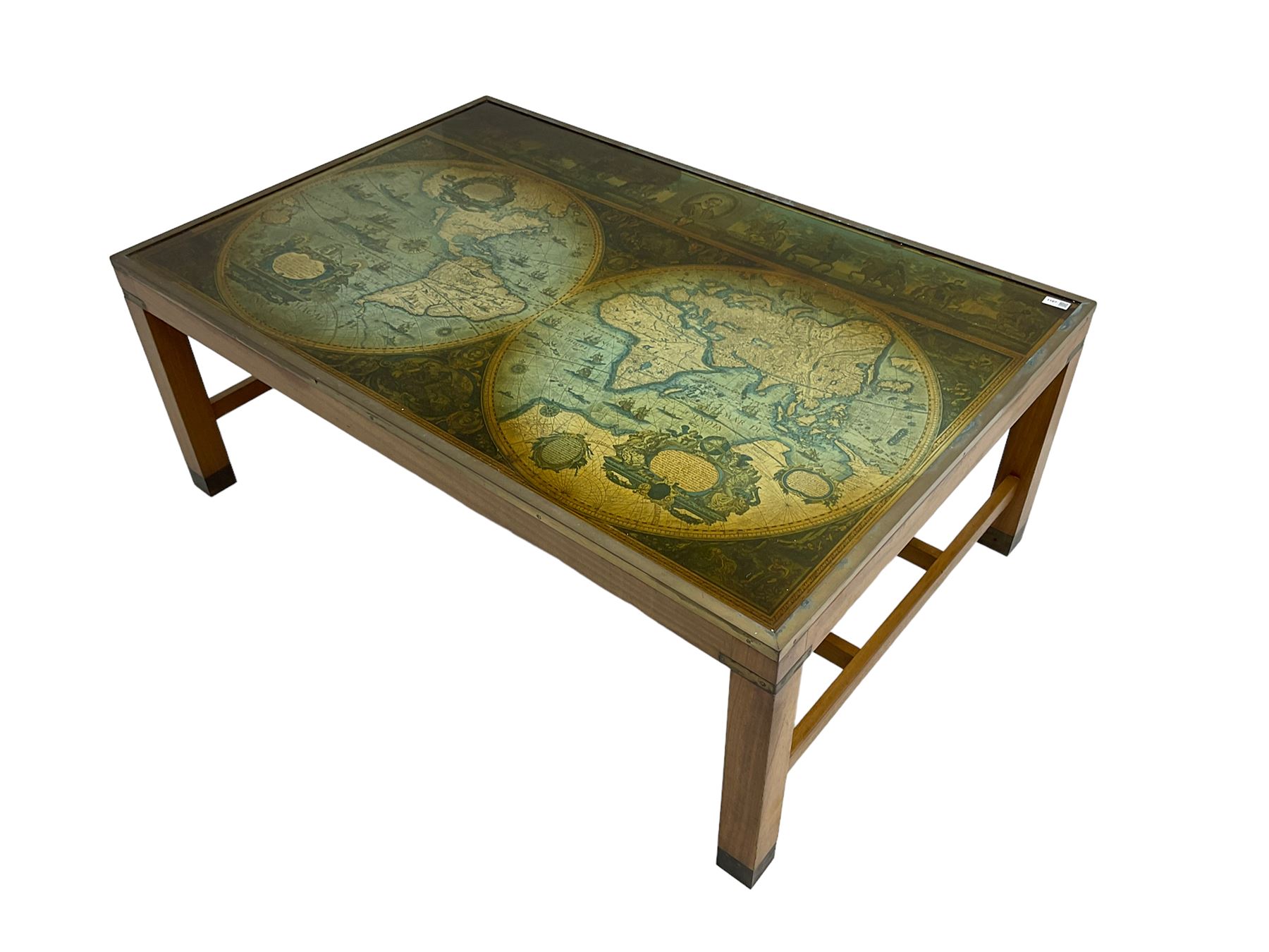 Large teak framed military style map table