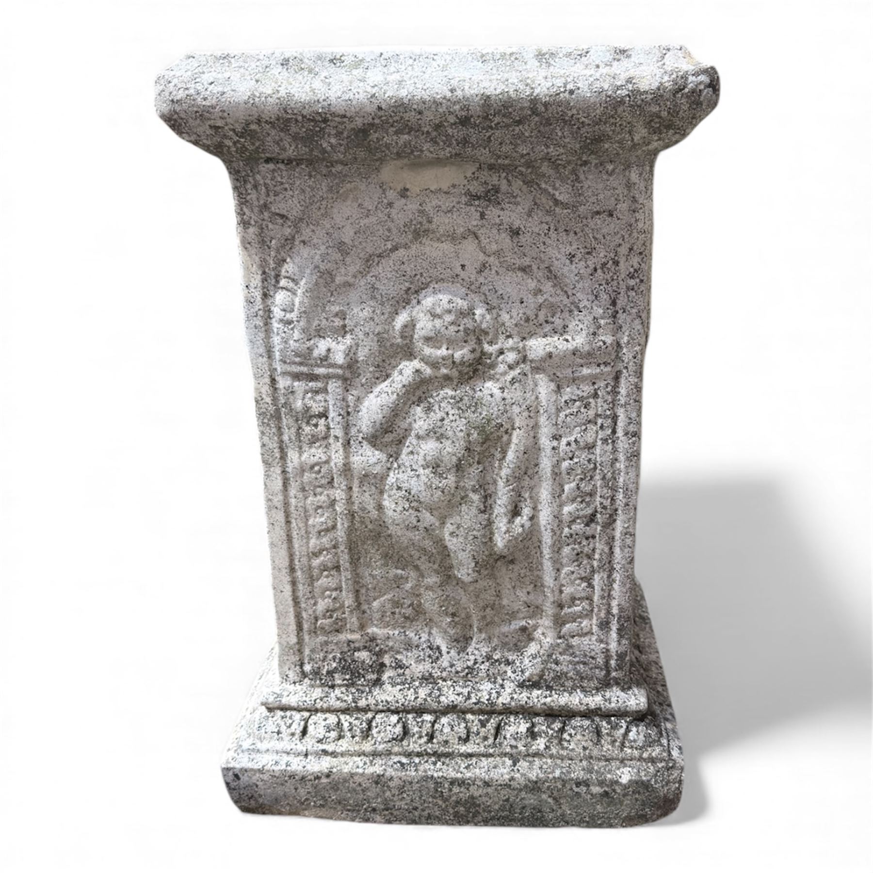 Paid of square cast stone plinths with a classical design