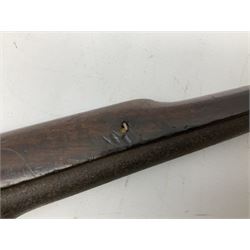 19th century 12-bore single barrel shotgun with Krnka/Werndl type action (converted from a percussion action rifle) with 77cm barrel, L122cm overall RFD ONLY