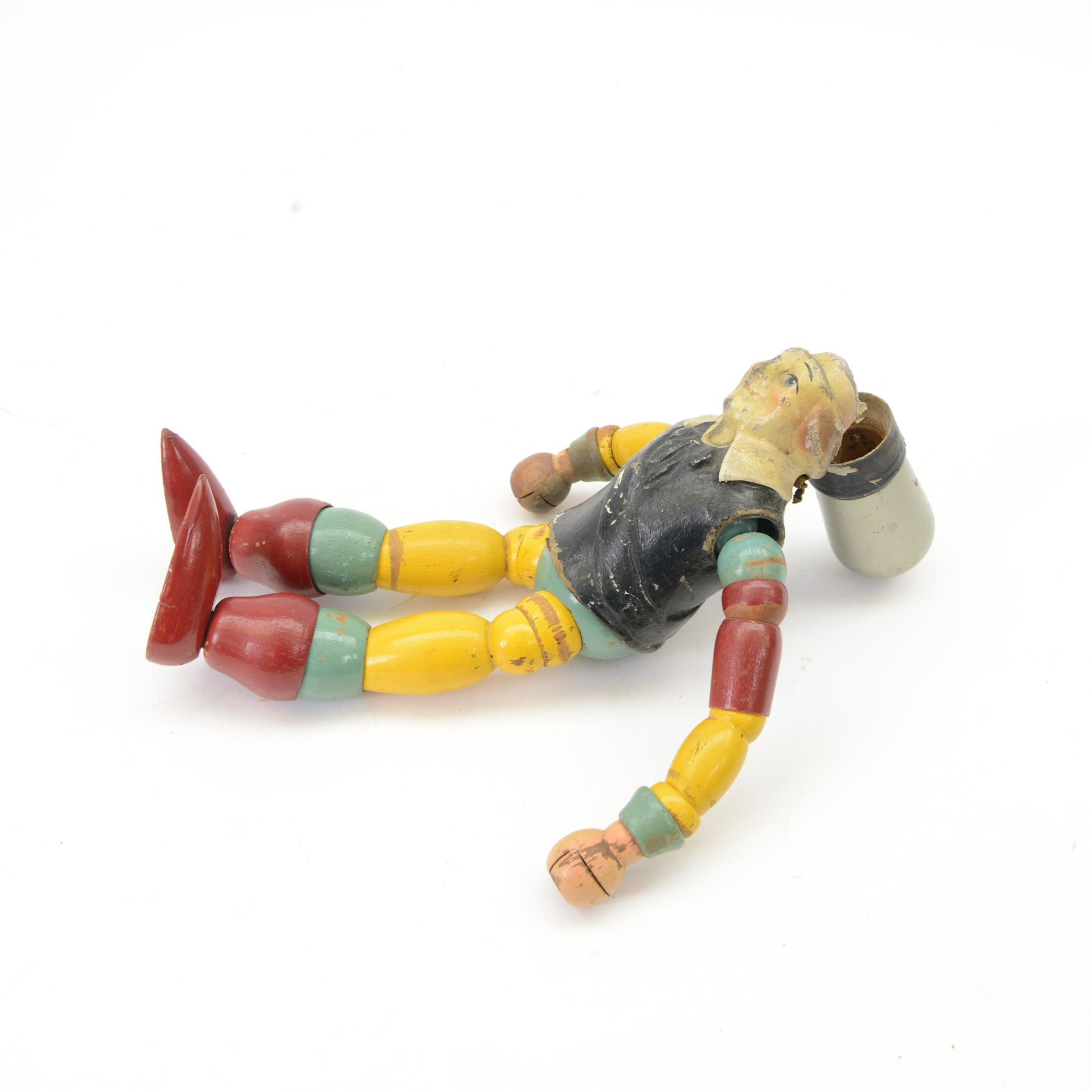 Ediswan Radio jointed wooden advertising figure for Mazda valves, H34cm