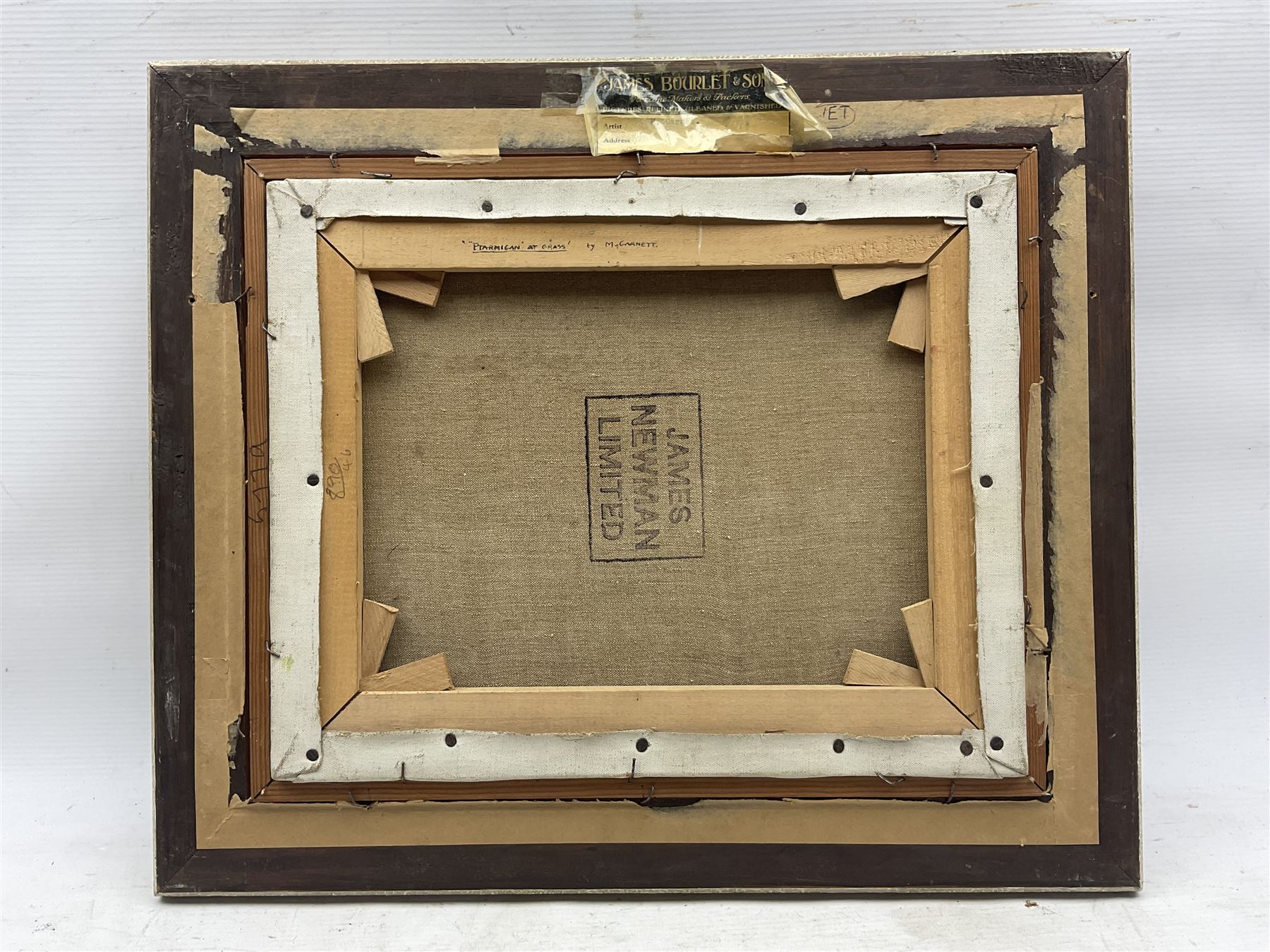 M Garnett (British 20th Century): Grazing Horses ''Ptarmigan' At Grass', oil on canvas signed and dated 1946, titled verso 29cm x 37cm 