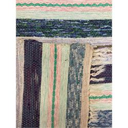 Striped cotton rag runner rug, in blue and purple shades 
