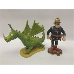 Eleven Robert Harrop figures from various collections, comprising limited edition The Trumpton Fire Engine Musical Box CGMB8 no. 359/1000, The Dragon from the Red Knight BN09, Bulldog Fireman DP165, Pointer Fire Chief DP184, Dalmatian New York Fire Fighter DP234, Dalmatian Fire Fighter DP191; Desperate Dan ‘Fireman Dan’ BDS11, Cuthbert CG13, Pugh (Clarinet) CG70, The Soup Dragon CL05 and Baby Dragon CL06