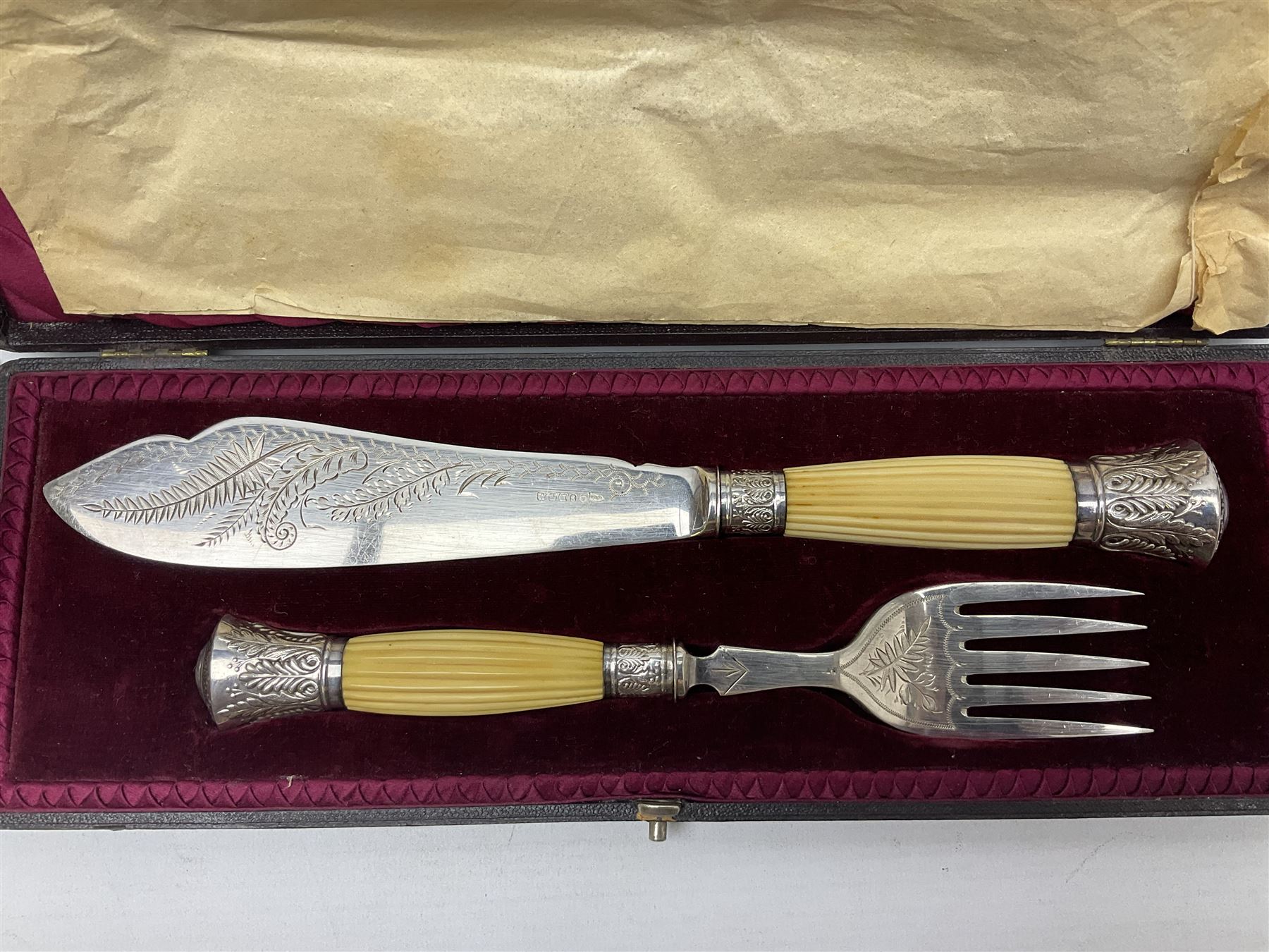 Walker & Hall silver-plate part canteen of cutlery, together with hallmarked silver cutlery comprising pair of Robert Pringle & Sons teaspoons, fork and butter knife, and silver handled knife and fork, cased set of Walker & Hall fish servers with simulated bone handles, and quantity of silver-plate and other cutlery