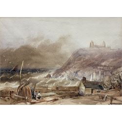 Henry Barlow Carter (British 1804-1868): Storm at Whitby, watercolour unsigned 17cm x 23cm